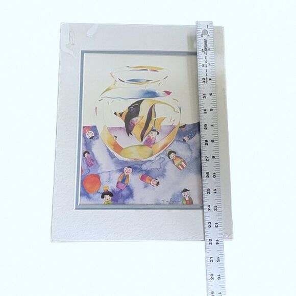 Tracy Taylor Signed Fish Bowl Polluted Ocean '90 Double Matted Art Print - Picture 3 of 7